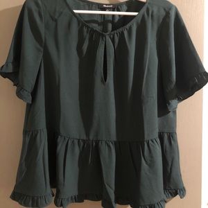 Madewell Dark Green Stanza Ruffle Blouse